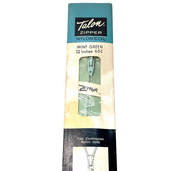 Vintage Talon Zipper Nylon Coil 12 inch Mint Green Zephyr Deadstock - Picture 1 of 4